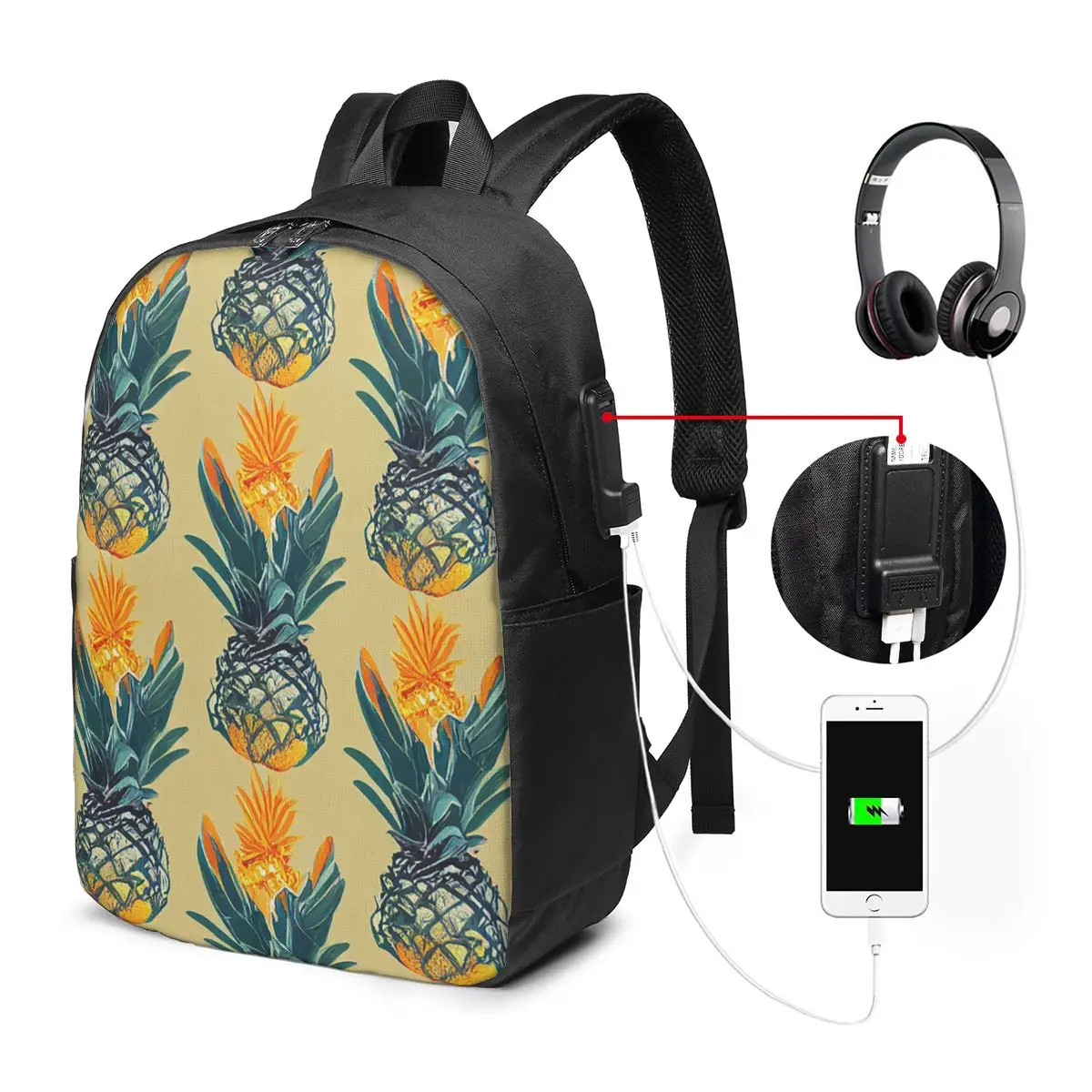Abstract Tropical Pineapple Pattern Backpack Travel Notebook Bag Computer College Student School Bag Laptop Shoulder Bags