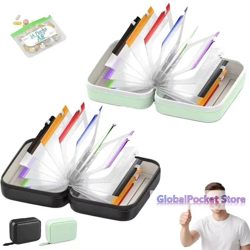 [TG823]1 Set Writable Labels Waterproof Pill Pouch Kit With 7/14 Color-coded Pouches For Daily Medication Vitamins & Supplements