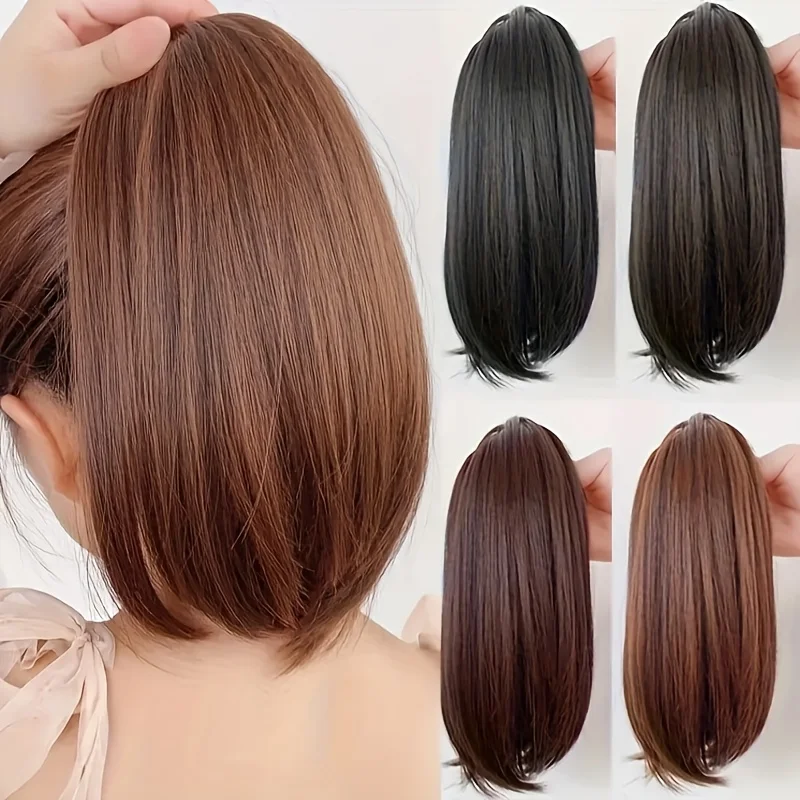 AOSIWIG الاصطناعية قصيرة مستقيم مخلب كليب في ذيل حصان الفتيات أسود براون ملحقات وهمية كاذبة هيربيسي للنساء اليومية Payty #1