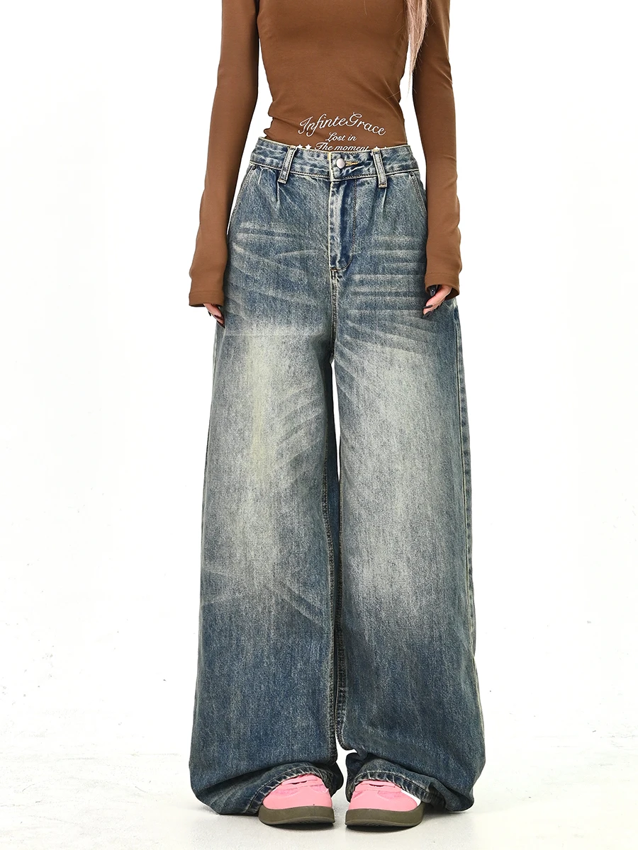 

Waed Denim Jeans Women Loose Floor-Length Pants Korean Sle Streetwear Spring 2026 New Arrival Comfortable l Waist
