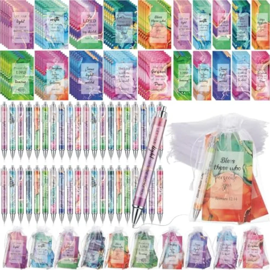 

200 шт. христианских подарков для женщин: христианские аксессуары, включая 50 блокнотов с библейскими стихами, 50 церковных закладок, 50 ручек с цитатами из Священного Писания.