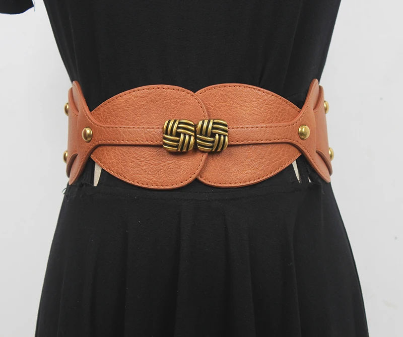 

Women's Runway Fashion PU Leather Elastic Cummerbunds Female Dress Corsets Waistband Belts Decoration Wide Belt R1721