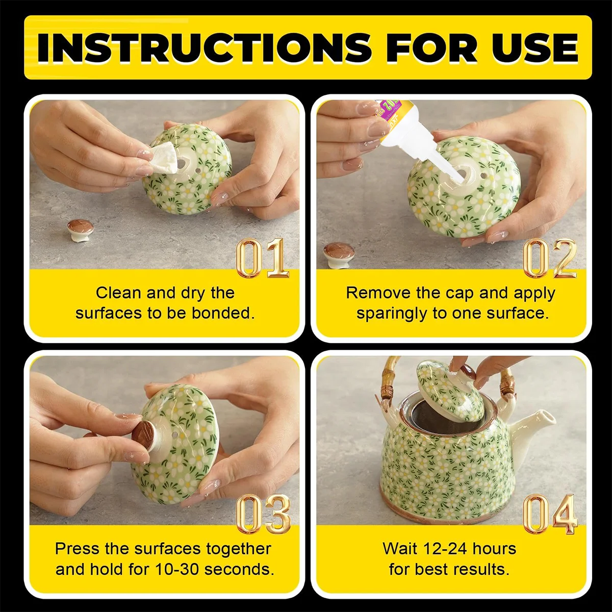 Jxvx — улучшенный универсальный клей 502, сильный быстрый клей, водонепроницаемый и прозрачный для ремонта фарфора, чашек, тарелок, кружек и т. д. Это также применяется к других материалов.