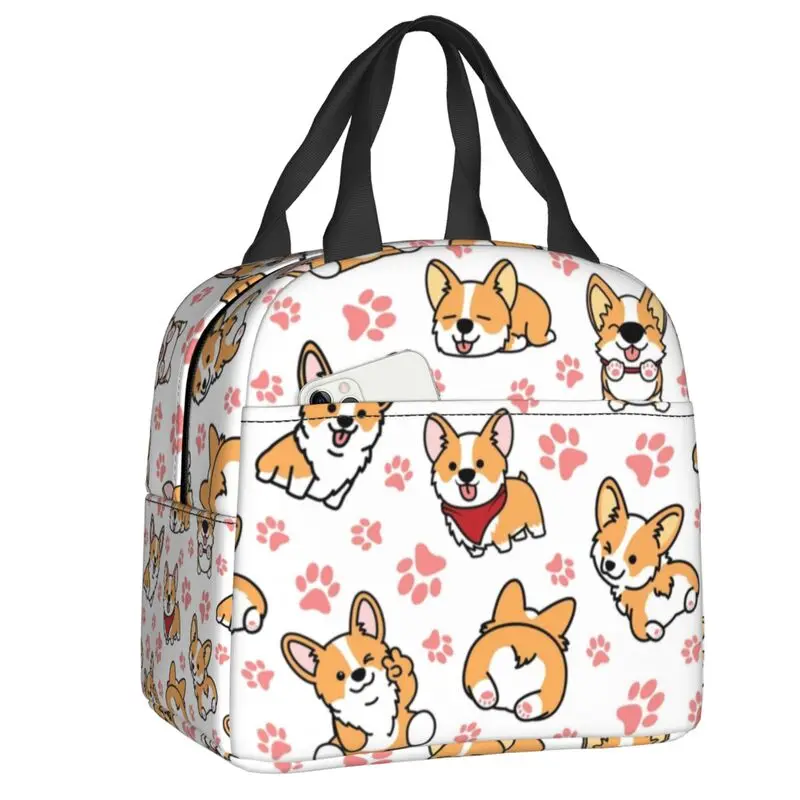 Cute Corgis Insulated Lunch Tote Bag for Women Resuable Cooler Thermal Food Lunch Box Kids School Children