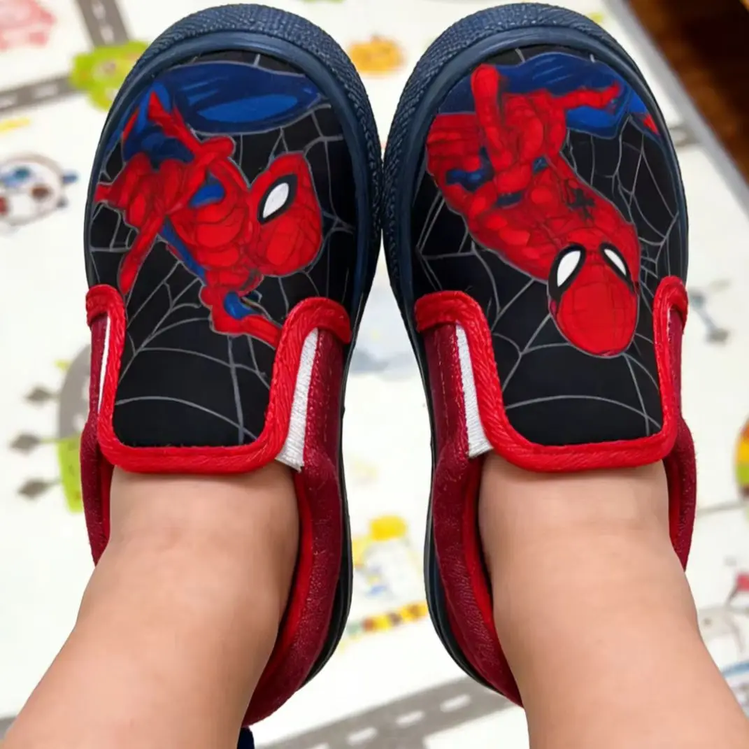

Детская повседневная обувь, кроссовки, летняя обувь из хлопка с героями мультфильмов для мальчиков, нескользящая дышащая обувь с мягкой подошвой, красные туфли без шнуровки, размер 27-32