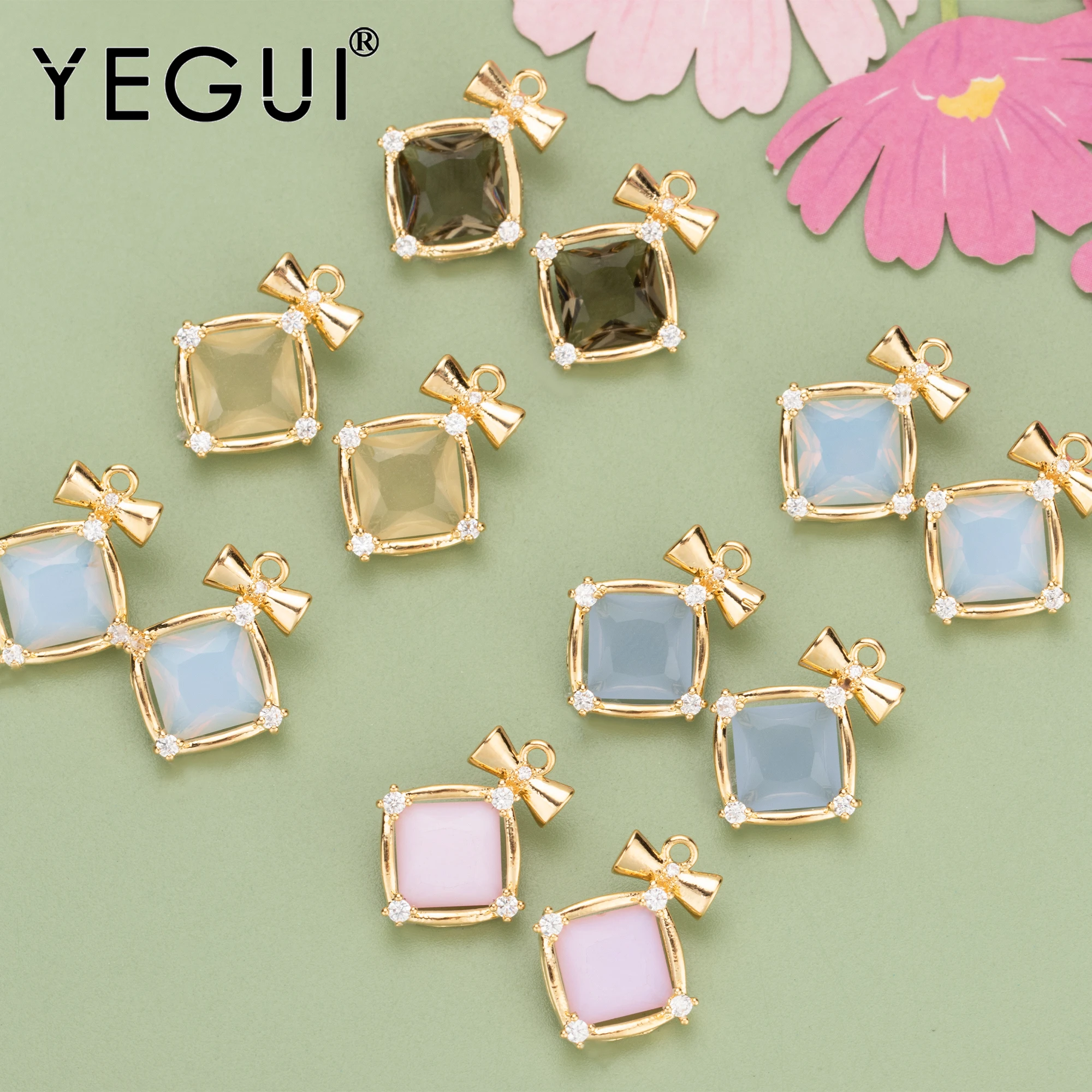 

YEGUI MB55,jewelry accessories,18k gold plated,nickel free,copper,zircons,glass,charms,jewelry making,diy pendants,6pcs/lot