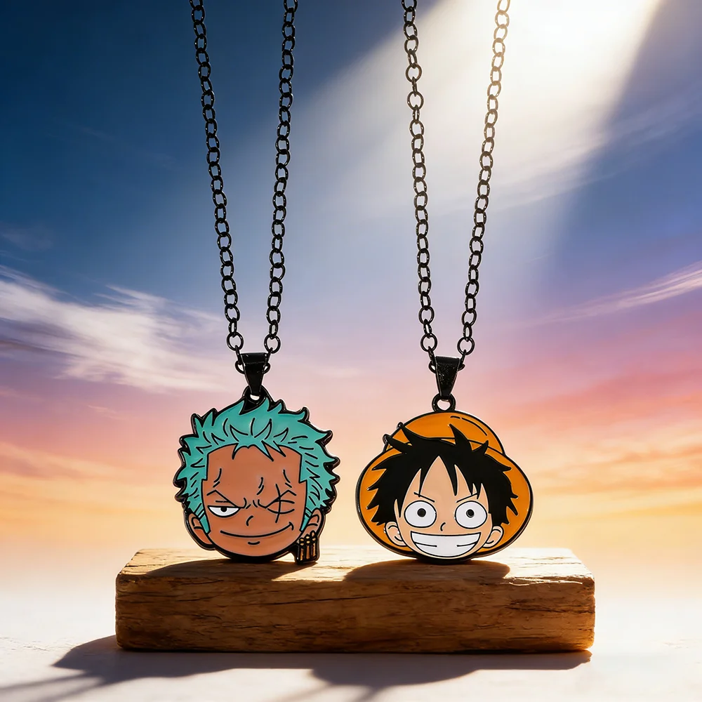 

One Piece Anime Themed Monkey D. Luffy & Roronoa Zoro Cartoon Figure Pendants Necklace Cosplay Accessory Unique Party Gift