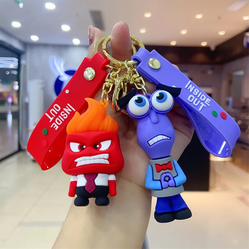 Gantungan kunci Model Anime Inside Out 2 Figure Joy Anger menghilangkan rasa takut karakter kartun liontin gantungan kunci Model boneka hadiah anak-anak