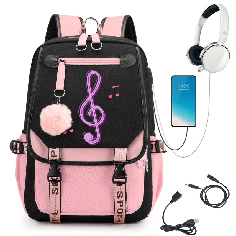 

Waterproof School Bags for Girls Kids Schoolbags Purple Music Notes Cartoon Book Bags Children School Backpack Mochila Escolar