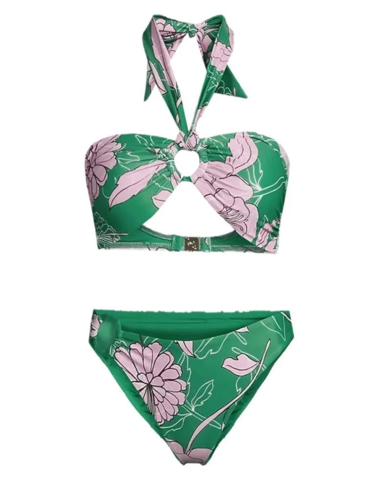 Costume da bagno intero con stampa floreale bikini retrò e gonna copricostume attillata da donna, fasciatura estiva, spiaggia, lusso elegante