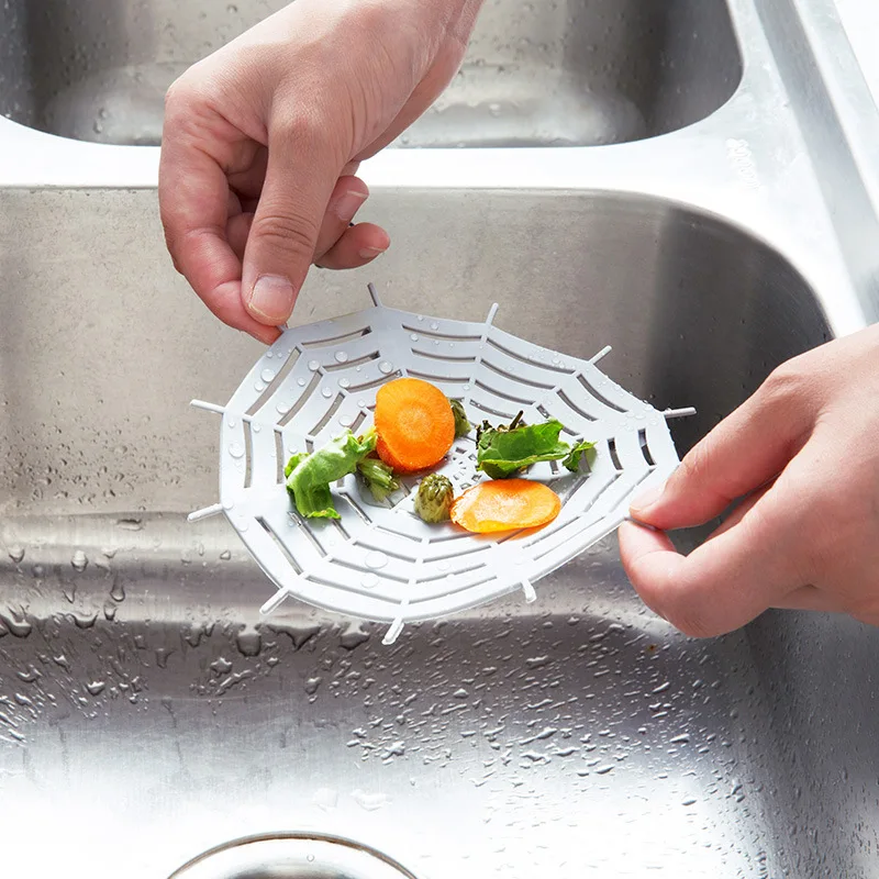 TPR Sink Filter Shower Drain Web Style Kitchen Colanders Non Slip Strainer Hair Waste Catcher Easy to Install Grid Home gadgets