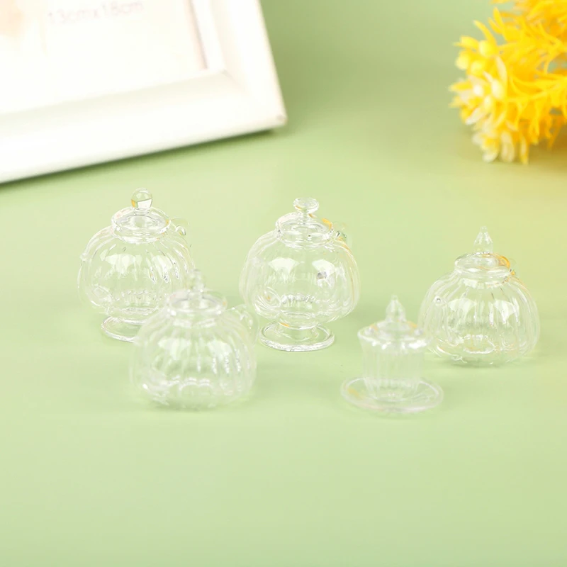 1/12 Dollhouse Miniature Glass Transparent Teacup Kettle Teapot Flower Vase Model Toys For Dollhouse DIY Furniture Kitchen Decor