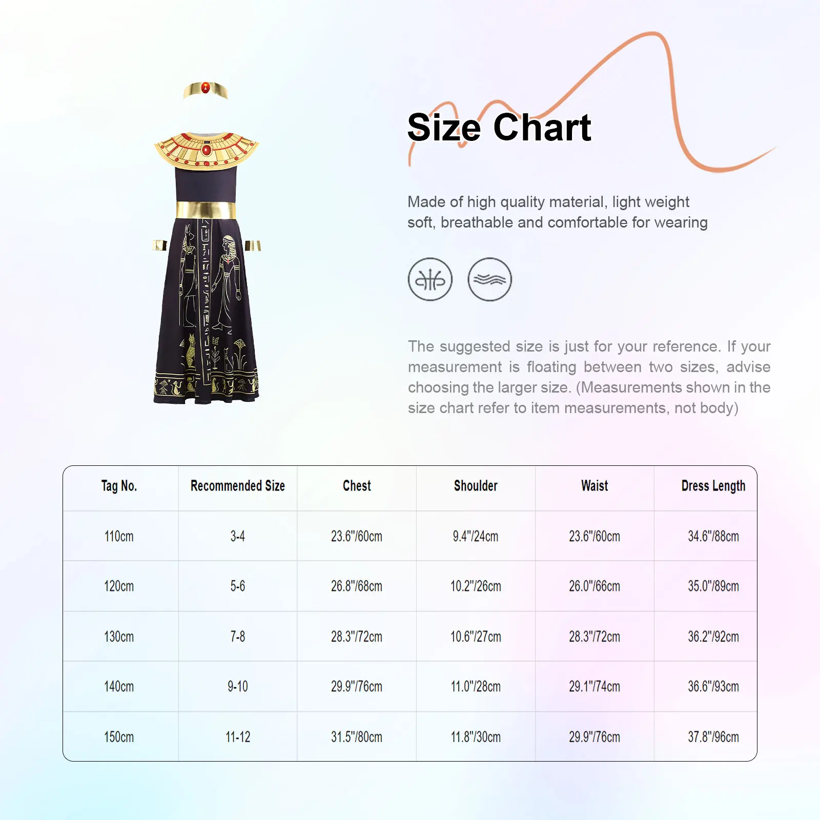 Girls Cleopatra Egypt Queen Cosplay Costume Sleeveless Dress with Neckwear Belt Wrist Bands Headband for Halloween Carnival - view 6