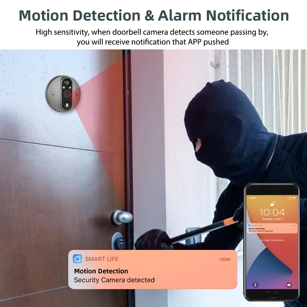 1080P Tuya Smart WiFi Door Bell Eye Peephole Camera Viewer 2-way Audio Home Security 4.3\' FHD Digital Viewer Alexa Doorbell