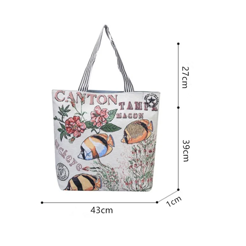 Summer Women's Canvas Cartoon Graffiti Printing Handbag Large Capacity Shoulder Beach Bag Fashion Folding Ladies Casual Tote Bag