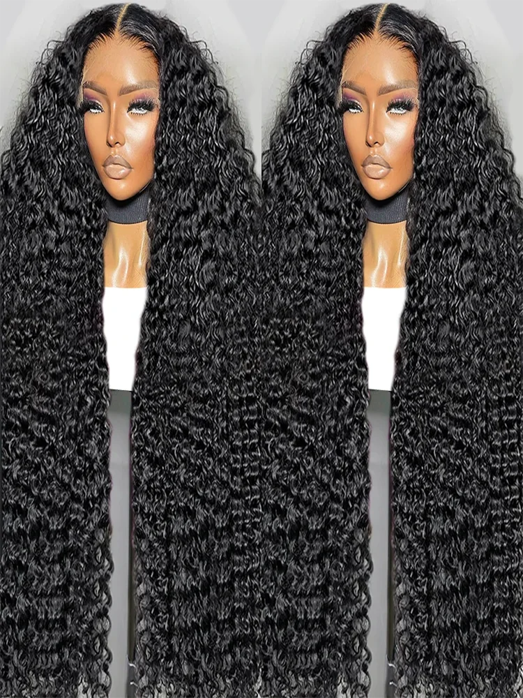 13x4 HD Transparent Lace Frontal Glueless 250 Density Deep Wave Curly Wigs 13x6 HD Lace Wig Human Hair For Women 36 38 Inches