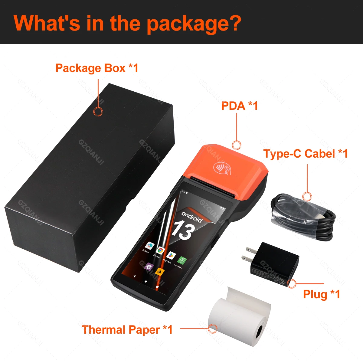 4G Android 13 PDA with NFC Thermal Bill Receipt Printer All in one Handheld Terminal POS Machine 2D Barcode Scanner for Loyverse