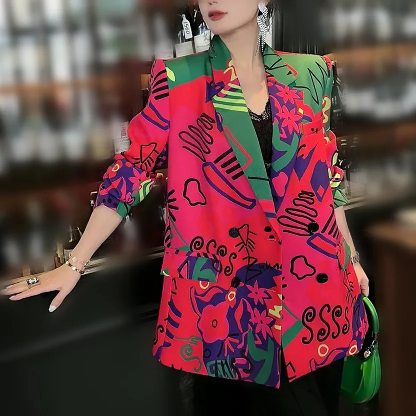 Runway Blazers Coats Women Vintage Flowers Printed Blazers Bomber Street Loose Jackets Casaco Feminino Party Cool Blazers NZ02