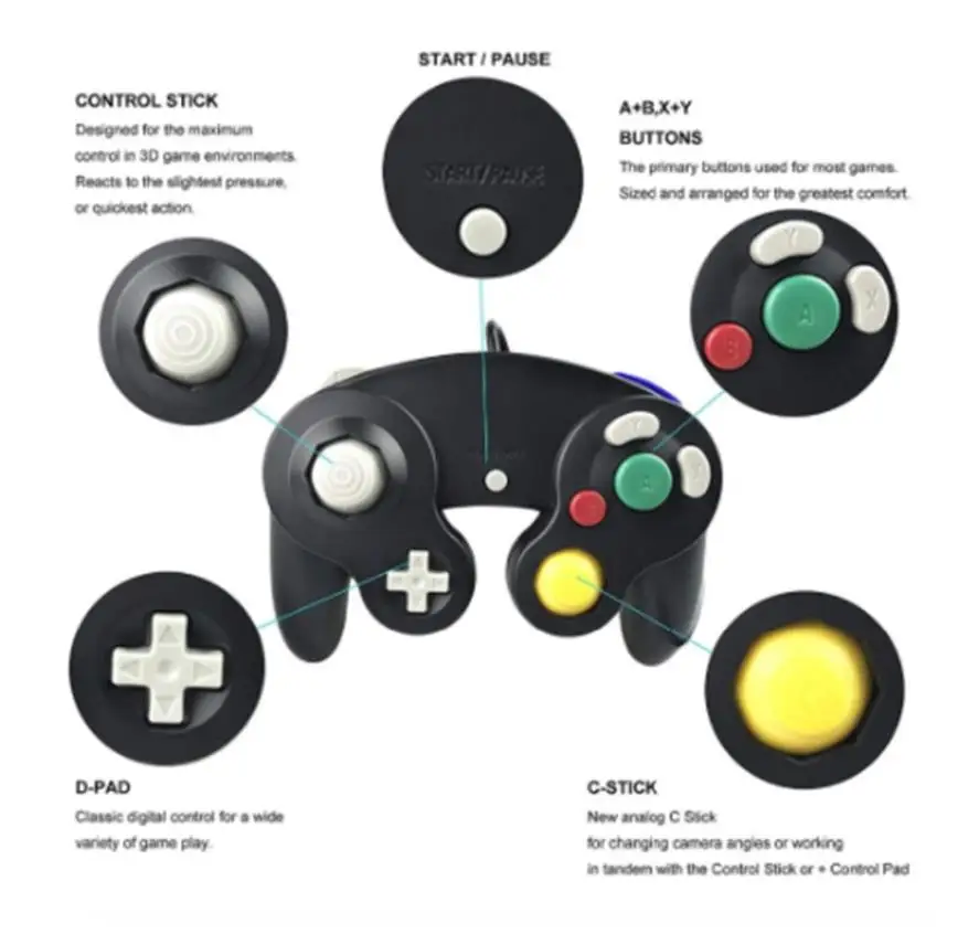 Klassische shock joypad verdrahteter controller, kompatibel mit wii ngc gamecube game cube game cube