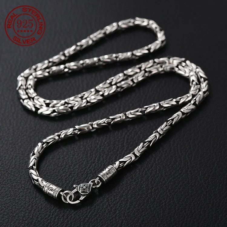 New S925 sterling silver Necklace 6mm retro personality simple hip-hop  Six-Character Mantra Trendy Personality Man Necklaces