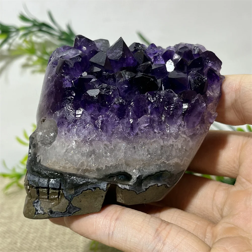 

Amethyst Cluster Skull Natural Crystal Stone Quartz Healing Specimen Gemstone Minerals Reiki Wicca Home Geode Decoratiom