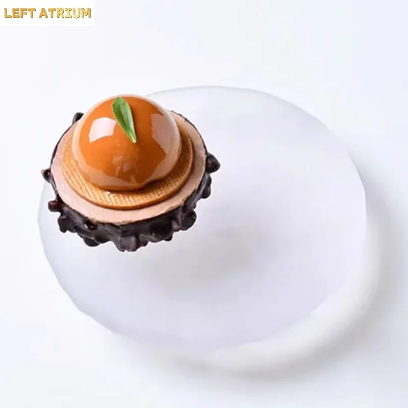 Retro Transparent Special-shaped Ice-like Light-sensitive Glass Plate Round Hammer Artistic Conception Cooking Flat Plate