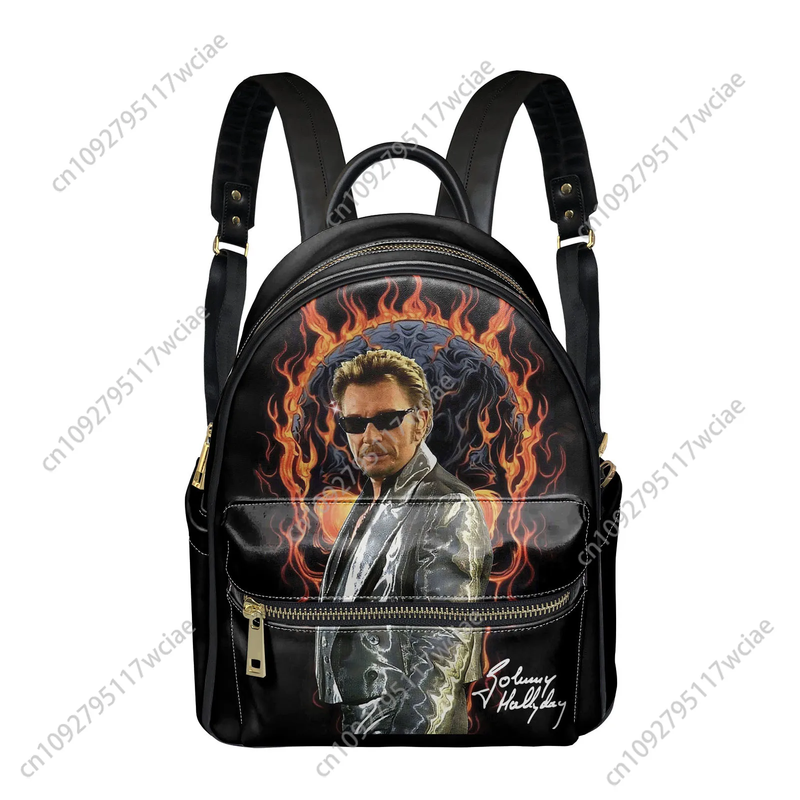 

Johnny Hallyday Backpack Pop Singer Womens Men Personalized Double Shoulder Bag Business Travel Bookbag Rucksack Gift Daypack