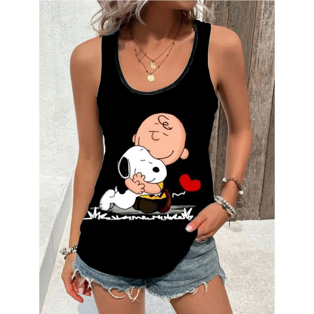 Sommer Plus Size Damen Tank Top Snoopy Print Riemen Tank Top lose elastische Riemen ärmellose Tank Top ärmellose Top