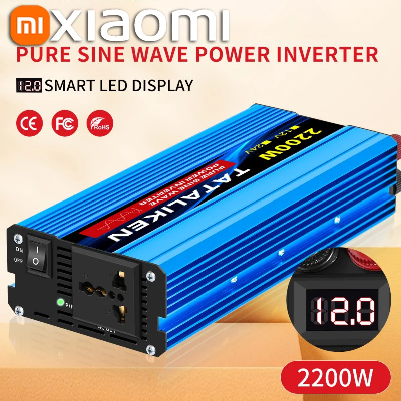 Xiaomi Pure Sine Wave Inverter 1000W DC 12V/24V to AC 220V 50hz Intelligent High-Power Inverter Charger Adapter Universal Socket