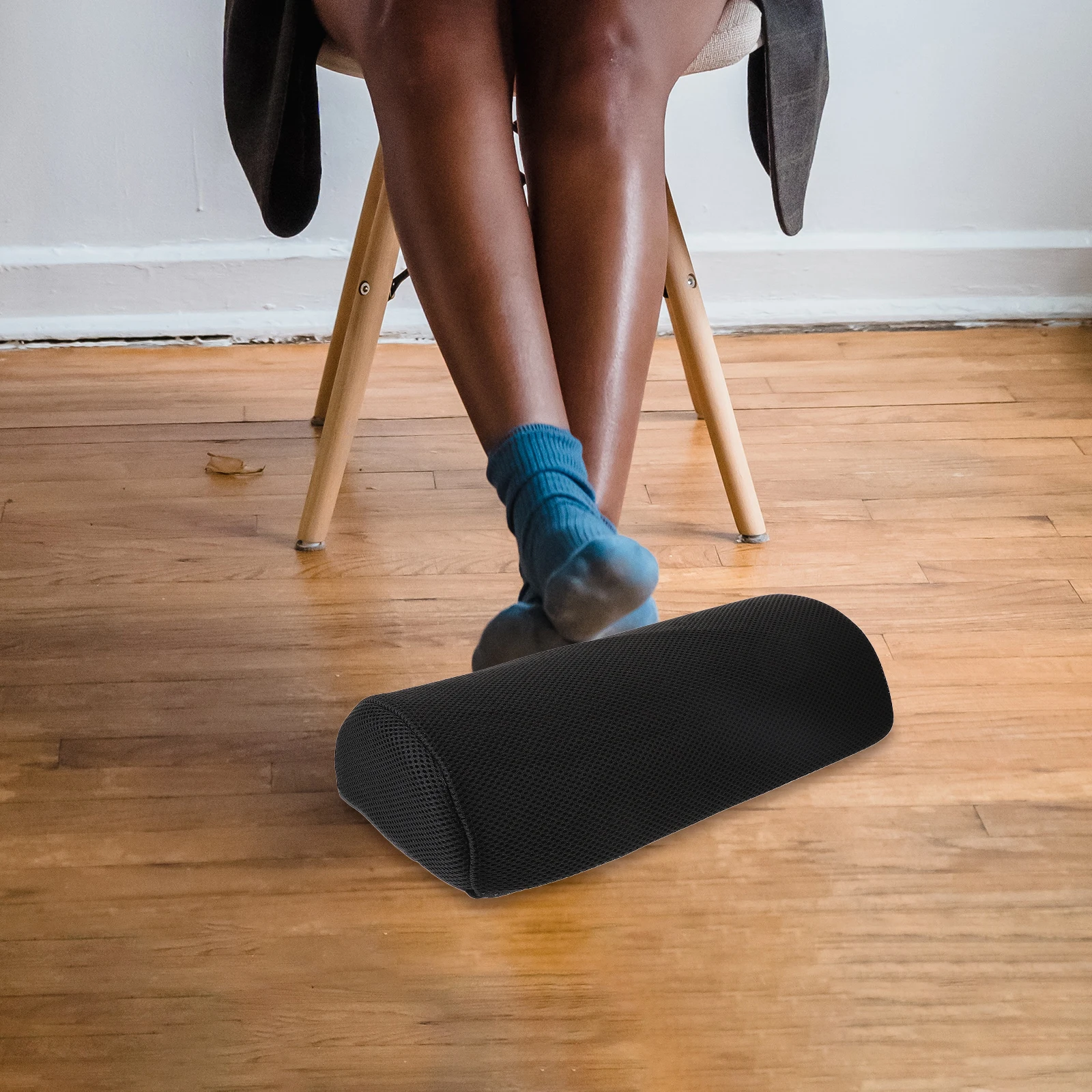 

Office Foot Rest Semi cylindrical Pillow High Rebound Black Mesh Leg Support Legs Elevation Work Home Office Use Footrest