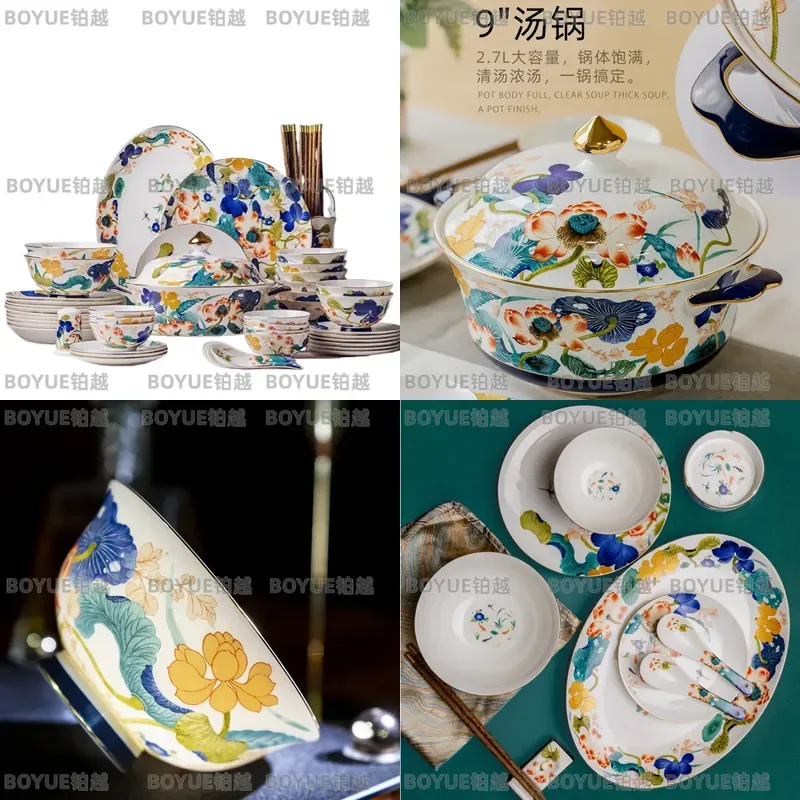 Jingdezhen Bone China Tableware Set Luxury Anti Scald Bowl Household New Chinese Style High End Dinnerware Collection