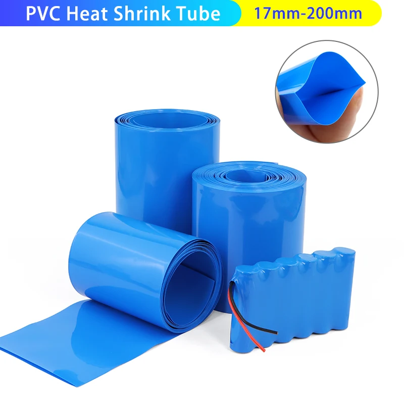 

18650 Lithium Battery Heat Shrink Tube Width 17mm ~ 200mm Blue PVC Wrap Cover Skin Cable Protector Sleeve Lithium Film Case