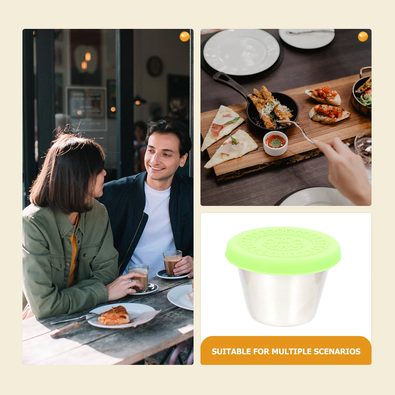 

Stainless Steel Sauce Cup Small Dipping Container Silicone Lid Metal Kitchen Tools Leak Proof Easy Clean Storage Box