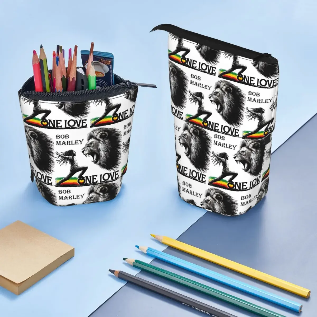 Jamaica Reggae Rock Bob Marley Reversible Pencil Case for Boy Girl School Pen Box Pencil Bag Stationery Supplies Pen Holder Bag