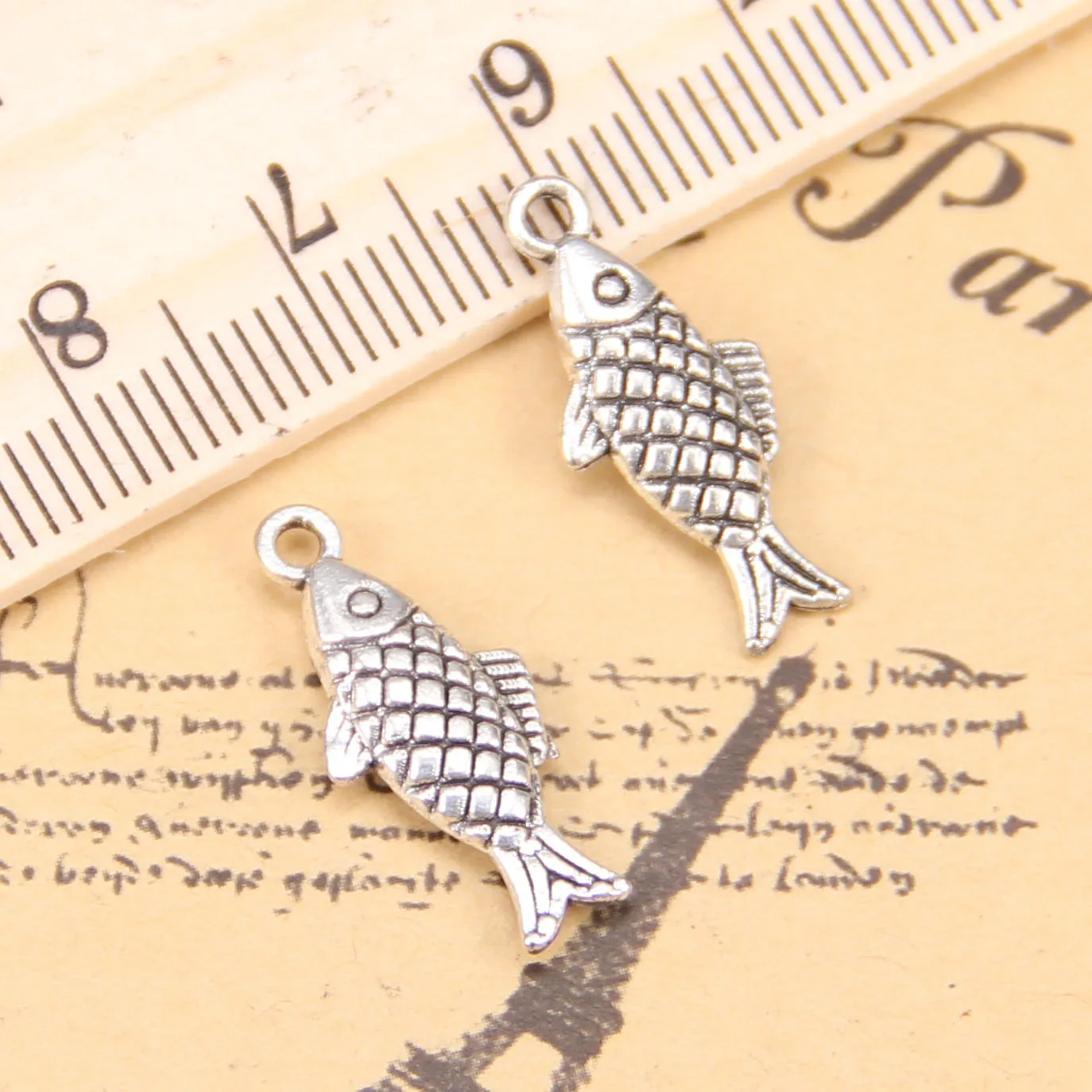 125pcs Charms For Jewelry Making double sided fish 20x8mm Antique Silver Plated Pendants DIY Tibetan Silver Bracelet Necklace