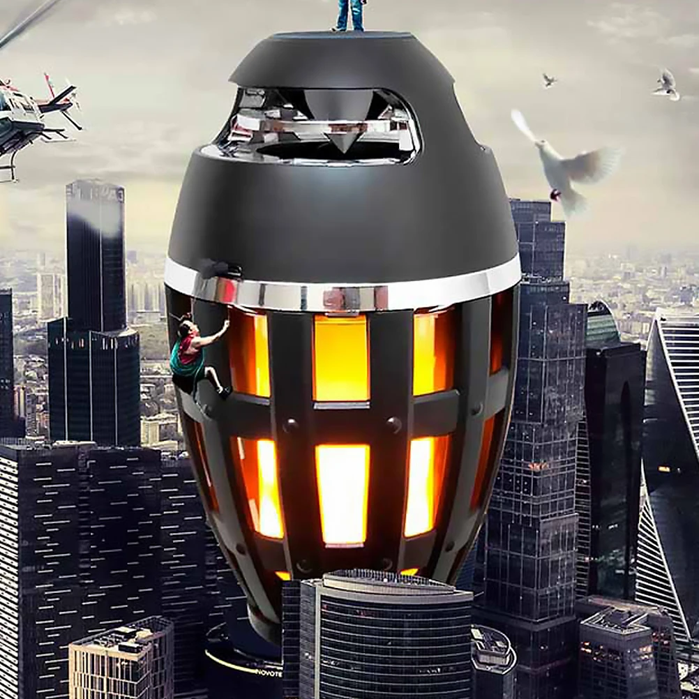 

1pc Speaker Portable Flame Lamp Wireless Vertical Stripes Design Built-In For Music Call Computer Dual Pairing