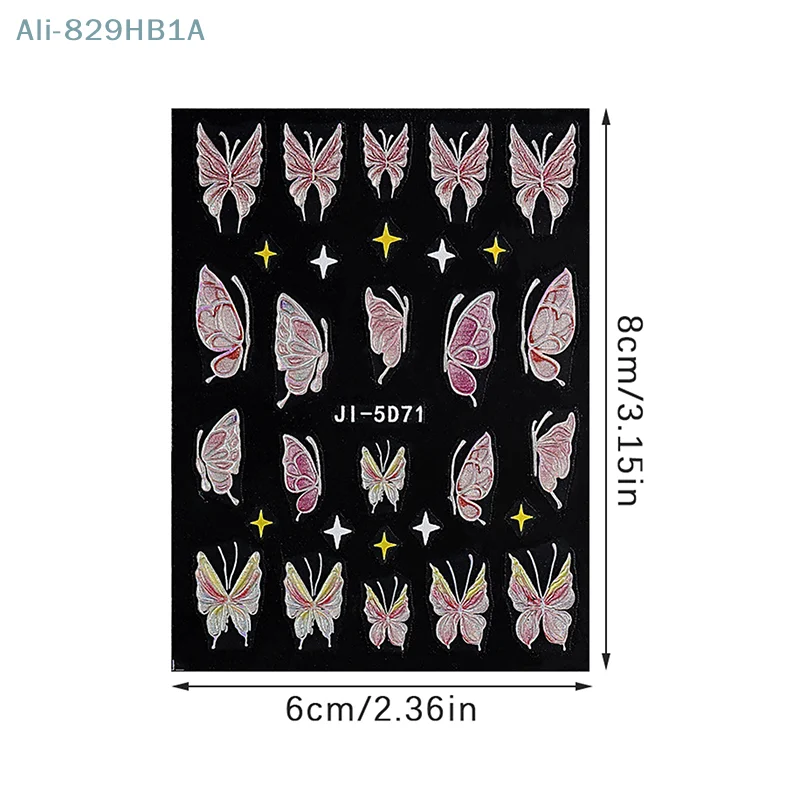 5d Watercolor Aurora Butterfly Nail Three-Dimensional Relief Stickers Nail Art Tattoo Cute Cat Design Manicure Decal