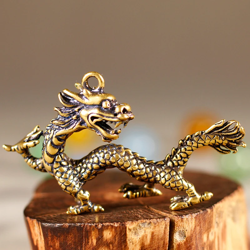 Chinese Dragon Statue Bronze Figurine Ornament Alloy Mythical Animal Miniature Home Decoration Craft Collection DIY Key Ring