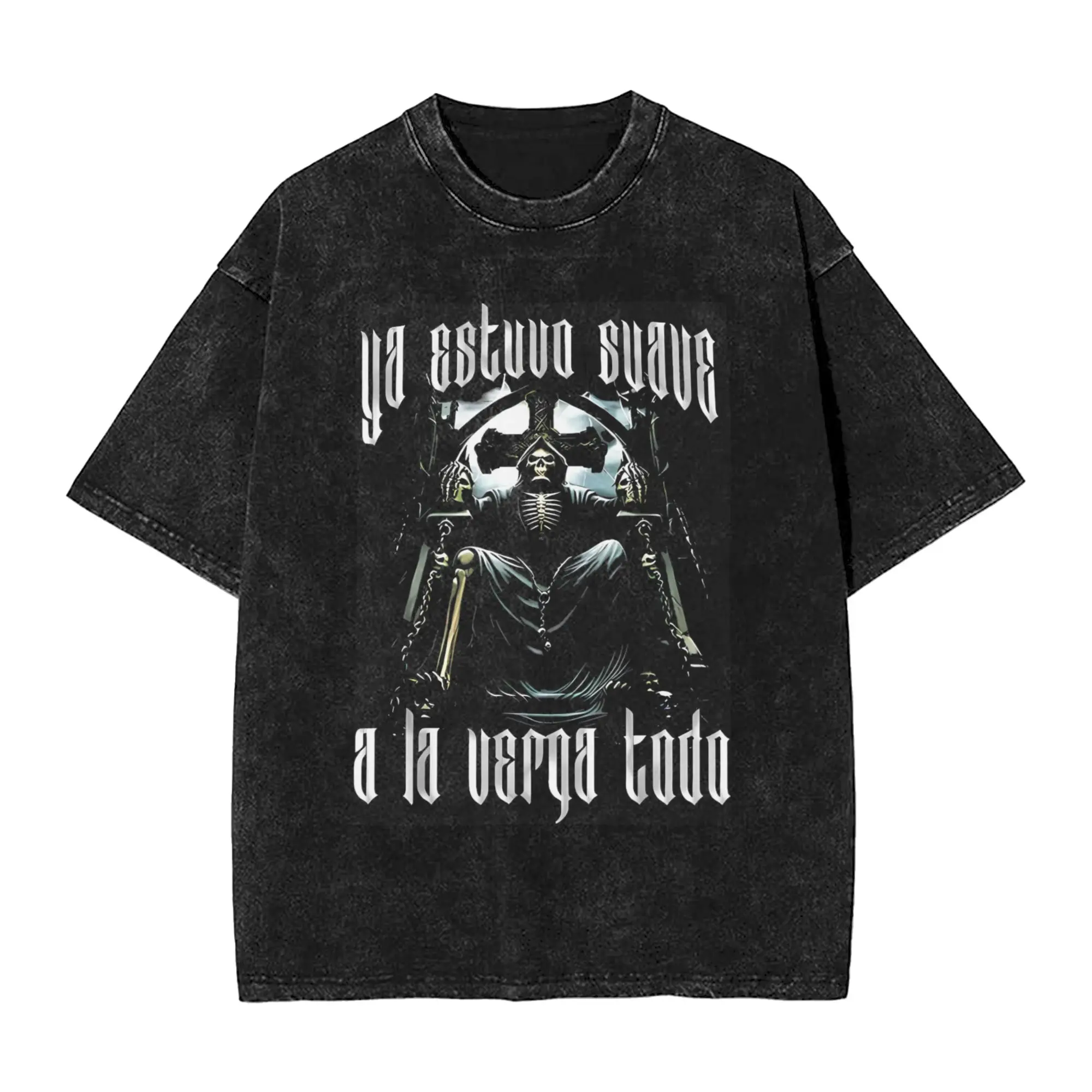 Calacas Chidas Gym Con Frases Sarcasticas Men's T Shirts Washed Funny Skull Fun Tees Short Sleeve Round Neck Tees Pure Cotton