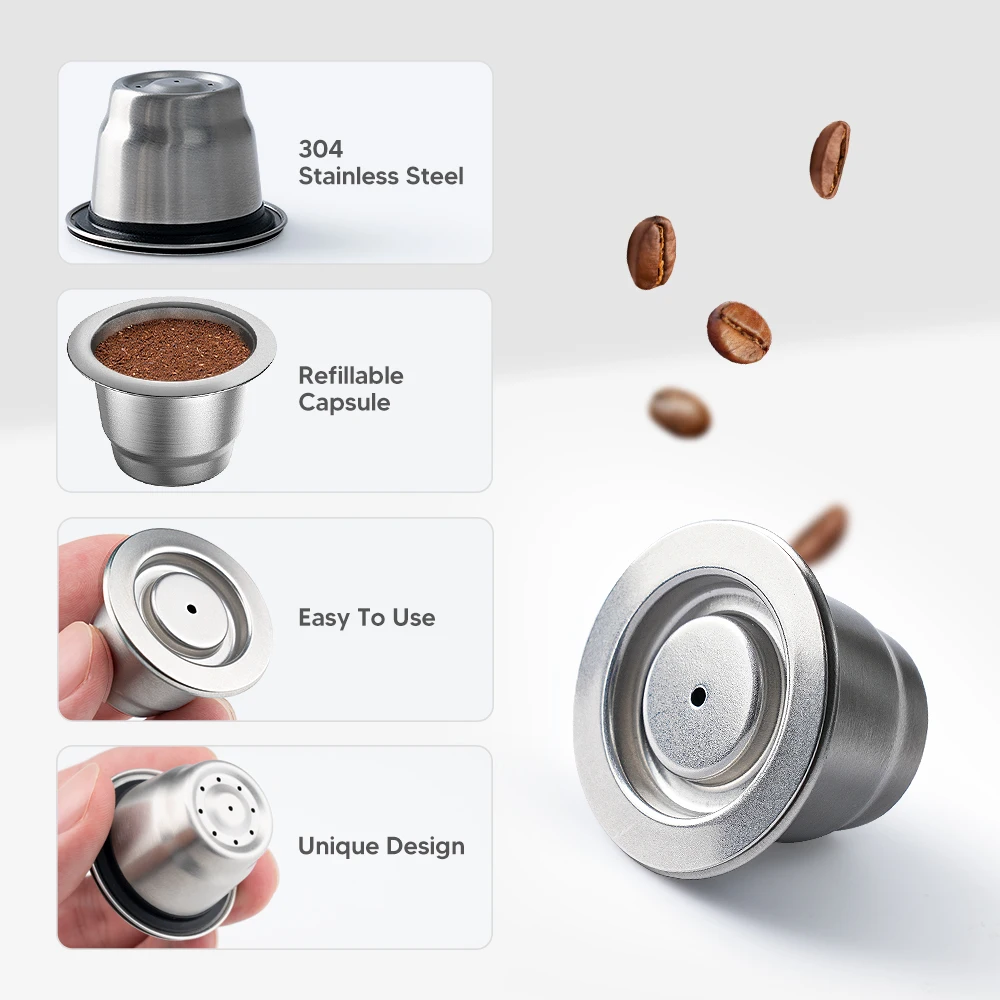 Coffee Capsule For Nespresso Reusable Stainless Steel Refillable Filters Espresso Pod Fit Inissia Pixie Essenza Mini CoffeeMaker