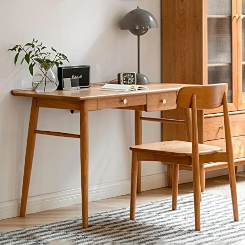 

Writing Desk with Drawers, Pen Holder, Cable Hole for Small Spaces, Bedroom, Space Saving, Solid Wood Corner Computer Desk