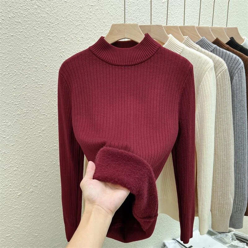 Осень-зима, пуловер с длинными рукавами, модный женский толстый полуводолазка, базовые топы, новые повседневные вязаные свитера, джемпер