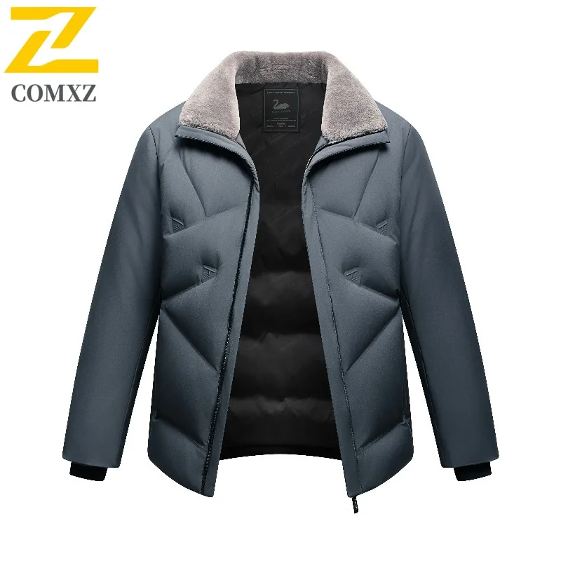 

Winter White Down Jacket Mens High-quality Travel Windproof Pleated Down Coats 2025 Stand Collar Casual Warm Padded Jackets