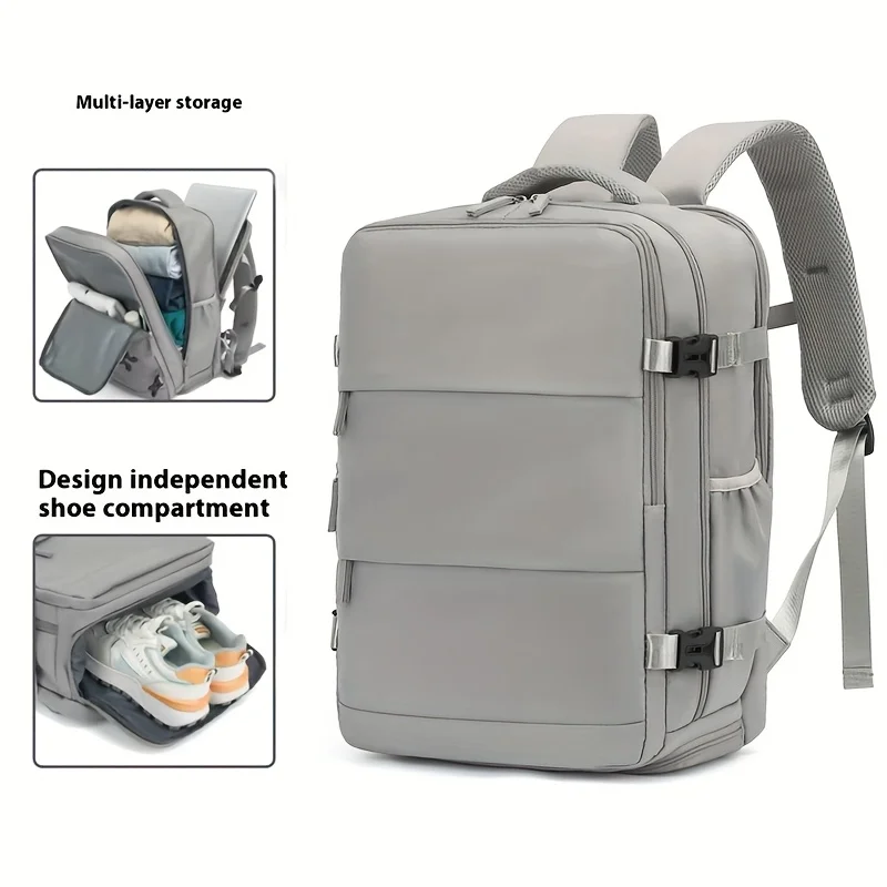 Lightweight Travel Backpack Laptop Compartment, Independent Shoe Storage, Adjustable Straps, Sleek Design, Reinforced Stitching