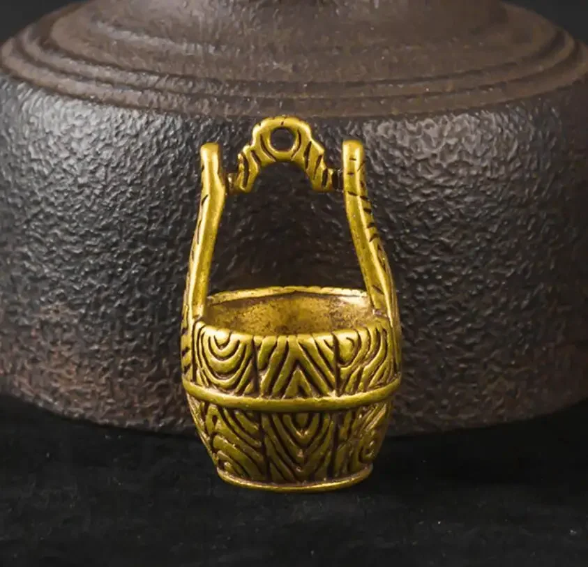 Pure Brass Handmade bucket wealth collection Tote creative small handicraft ornaments