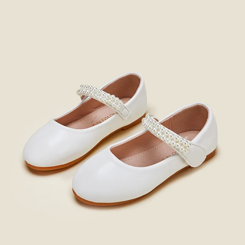 Baby Girls First Communion Shoes Little Kids Ballerina Dance Flats Child Leather Princess Shoes Flower Girls Dress Shoes Beads