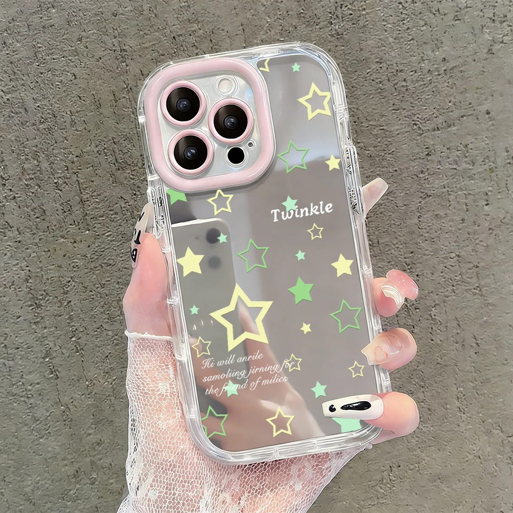 Einfache Stern-Polka-Dots Air-Cushion-Spiegel-Handyhülle für iPhone 17 15 14 16 Pro Max 13 12 11 Pro XR XS 7 8 Plus 17Air Girl Cover – Detail 17