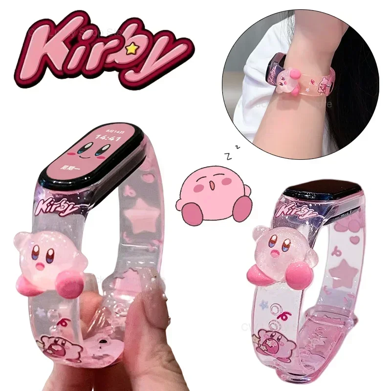 Kirby Cute Anime Strap for Xiaomi Mi Band 3 4 5 6 7 8 Wristband Silicone Bracelet Wrist Straps Smartwatch Replacement Watchband