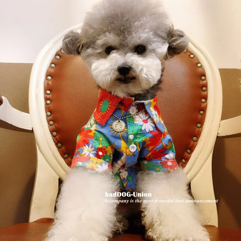 Spring Summer Pet Clothes Dogs Cats Shirt Hawaiian Style Thin Section Refreshing Breathable Small Pet for Bomei French Fighting