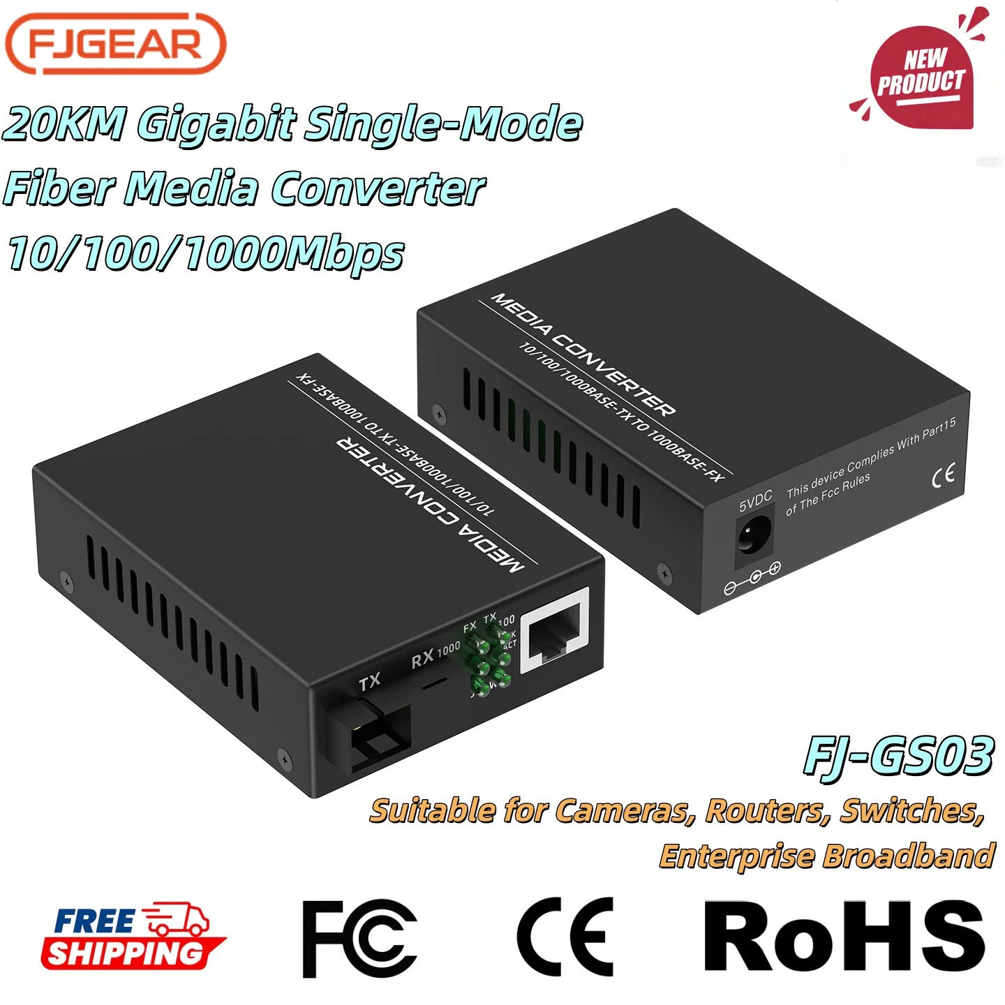 

Медиаконвертер FJGEAR Gigabit SFP в RJ45, трансивер Ethernet 1.25G LC с многомодовым оптоволокном для сетевых коммутаторов и роутеров